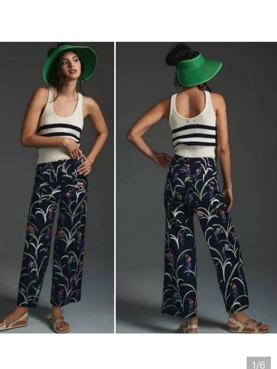 Maeve Pants - Anthropology x Maeve Women's Navy Floral Wide-Leg Pants